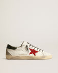Golden Goose Men’s Super-Star with red suede star and green leather heel tab