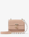 Jimmy Choo Women’s Varenne Quad XS Ballet Pink Box Leather Shoulder Bag with Pearl Strap