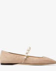 Jimmy Choo Women's Ade Flat Ballet Pink Suede Flats with Pearl Embellishment