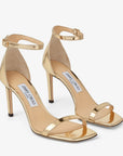 Jimmy Choo Women's Alva 85 Gold Liquid Leather Metal Sandals