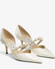 Jimmy Choo Women's Latte Patent Leather Pointed Pumps with Pearl Embellishment