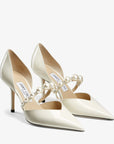 Jimmy Choo Women's Latte Patent Leather Pointed Pumps with Pearl Embellishment