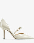 Jimmy Choo Women's Latte Patent Leather Pointed Pumps with Pearl Embellishment