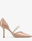 Jimmy Choo Women's Ballet Pink Patent Leather Pointed Pumps with Pearl Embellishment