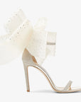 Jimmy Choo Women's Aveline 100 Ivory Sandals with Asymmetric Crystal Hotfix Bows
