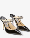 Jimmy Choo Women's Black Patent Leather Mules with Crystal Strap
