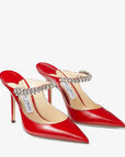 Jimmy Choo Women's Bing 100 Red Patent Leather Mules with Crystal Strap