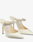 Jimmy Choo Women's Bing 100 Linen Patent Leather Mules with Crystal Strap