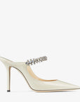 Jimmy Choo Women's Bing 100 Linen Patent Leather Mules with Crystal Strap
