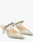 Jimmy Choo Women's Linen Patent Leather Mules with Crystal Strap