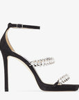 Jimmy Choo Women's Bing Sandal 105 Black Suede Sandals with Crystal Straps