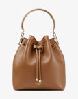 Jimmy Choo Women's Bon Bon Bucket Dark Tan Calf Leather Bag with Light Gold Metal Handle
