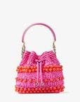 Jimmy Choo Women's Bon Bon Bucket S Fuchsia Beaded Raffia and Smooth Leather Tote Bag