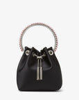 Jimmy Choo Women's Bon Bon Black Satin Bag with Light Rose Crystal Handle