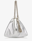 Jimmy Choo Women's Silver Metallic Leather Clutch Bag With Chain Strap