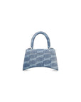 Balenciaga WOMEN'S HOURGLASS SMALL HANDBAG BB MONOGRAM BLEACHED DENIM IN BLUE