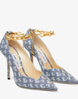 Jimmy Choo Women's Diamond Talura 100 Denim JC Monogram Pumps with Chain