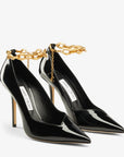 Jimmy Choo Women's Diamond Talura 100 Black Soft Patent Leather Pumps with Chain