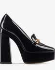 Jimmy Choo Women's Diamond Tilda 140 Black Soft Patent Leather Loafers with Chain Embellishment