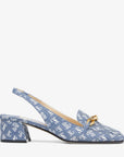 Jimmy Choo Women's Diamond Tilda Sling Back 45 Denim JC Monogram Sling Back Pumps with Chain Embellishment