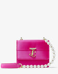 Jimmy Choo Women’s Varenne Quad XS Fuchsia Satin Shoulder Bag with Pearl Strap