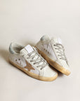 Golden Goose Women's Super-Star LTD sneakers in white leather and canvas with light brown nubuck star