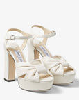 Jimmy Choo Women's Heloise 120 Latte Nappa Leather Platform Sandals