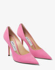 Jimmy Choo Women's Love 100 Candy Pink Suede Pumps with JC Emblem
