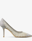 Jimmy Choo Women's Love 85 Metallic Silver Glitter Fabric Pumps with Ivory Tulle Overlay