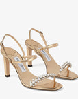 Jimmy Choo Women's Gold Liquid Metal Leather Sandals with Crystal Embellishment