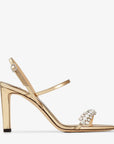 Jimmy Choo Women's Gold Liquid Metal Leather Sandals with Crystal Embellishment