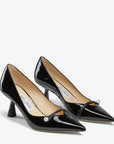 Jimmy Choo Women's Rosalia 65 Black Patent Pointed Pumps with Pearl Detail
