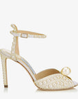 Jimmy Choo Women's Sacora 100 White Satin Sandals with All Over Pearls