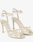 Jimmy Choo Women's Sacora 85 Ivory Floral Lace Sandals with Pearl Detail