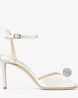 Jimmy Choo Women's Sacora 85 Ivory Satin Sandals with Crystal-Embellished Sphere