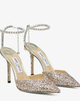 Jimmy Choo Women's Saeda 100 Rose Coarse Glitter Fabric Pumps with Crystal Embellishment