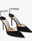 Jimmy Choo Women's Black Suede Pumps with Crystal Embellishment
