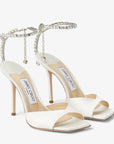 Jimmy Choo Women's Saeda Sandal 100 Ivory Satin Sandals with Crystal Embellishment