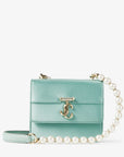 Jimmy Choo Women's Varenne Quad XS Smoke Green Satin Shoulder Bag with Pearl Strap