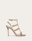Valentino Garavani Women's ROCKSTUD METALLIC CALFSKIN LEATHER ANKLE STRAP SANDAL 100 MM