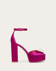 Women's Valentino Garavani ONE STUD OPEN-TOE SATIN PLATFORM PUMP WITH STUD AND CRYSTALS 120MM