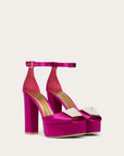 Women's Valentino Garavani ONE STUD OPEN-TOE SATIN PLATFORM PUMP WITH STUD AND CRYSTALS 120MM