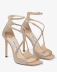 Jimmy Choo Women’s Azia 95 Honey Gold Suede Sandals with Crystals