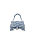 Balenciaga WOMEN'S HOURGLASS SMALL HANDBAG BB MONOGRAM BLEACHED DENIM IN BLUE