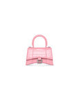 Balenciaga WOMEN'S HOURGLASS XS HANDBAG CROCODILE EMBOSSED IN PINK