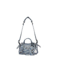 Balenciaga WOMEN'S NEO CAGOLE XS HANDBAG BB MONOGRAM BLEACHED DENIM IN BLUE