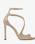 Jimmy Choo Women’s Azia 95 Honey Gold Suede Sandals with Crystals