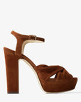 Jimmy Choo Women's Heloise 120 Tan Suede Platform Sandals