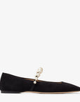 Jimmy Choo Women's Ade Flat Black Suede Flats with Pearl Embellishment