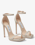 Jimmy Choo Women's Alva 120 Platinum Ice Dusty Glitter Sandals